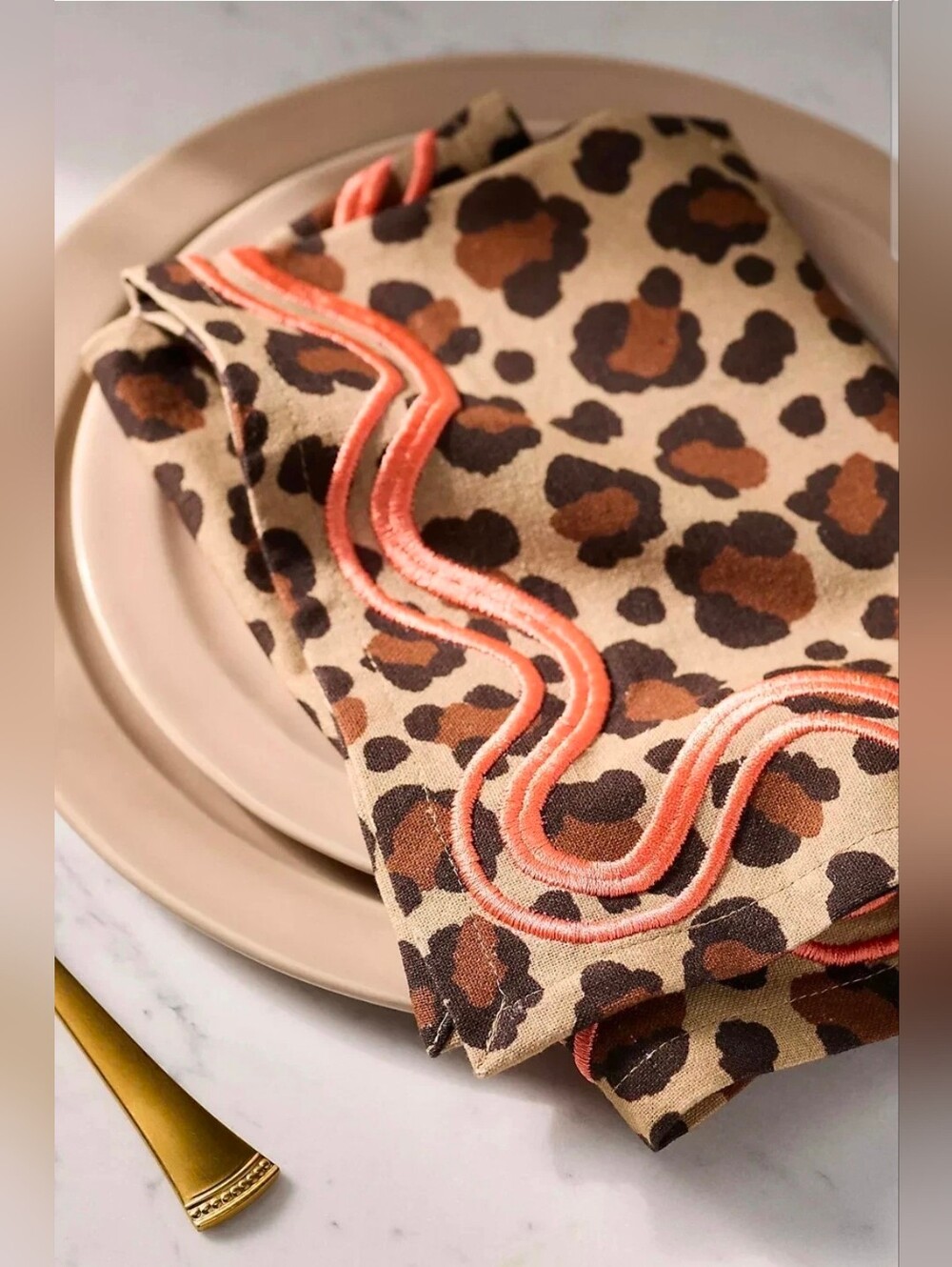 Anthropologie Madeline Napkins Leopard Print Set Of 2